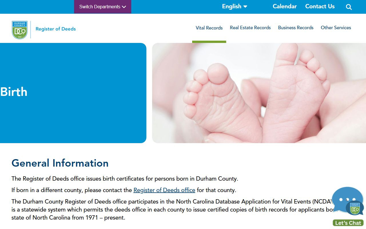 Durham birth records Durham County Register of Deeds birth certificate page