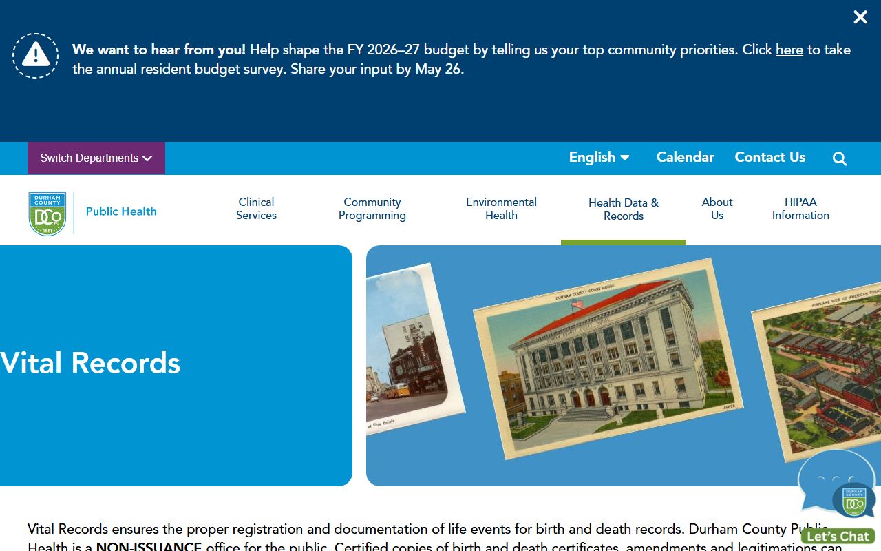 Durham birth records Durham County Public Health vital records page