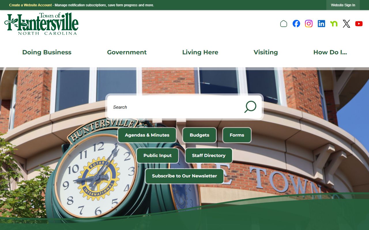 Town of Huntersville government website