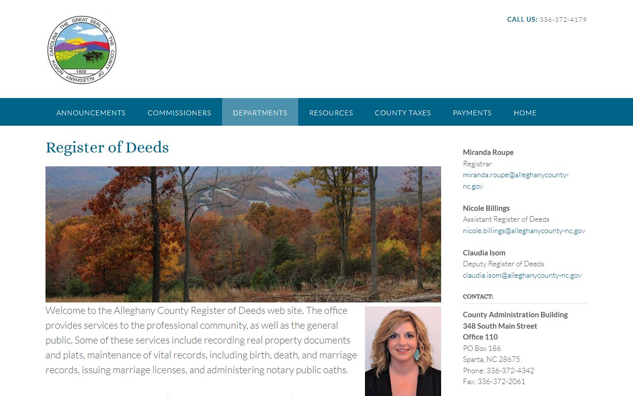 Alleghany County birth records Register of Deeds page
