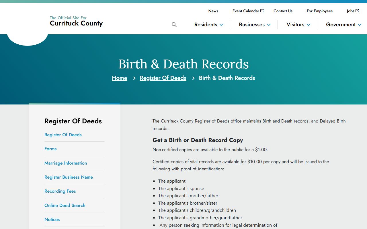 Currituck County birth records birth and death records page