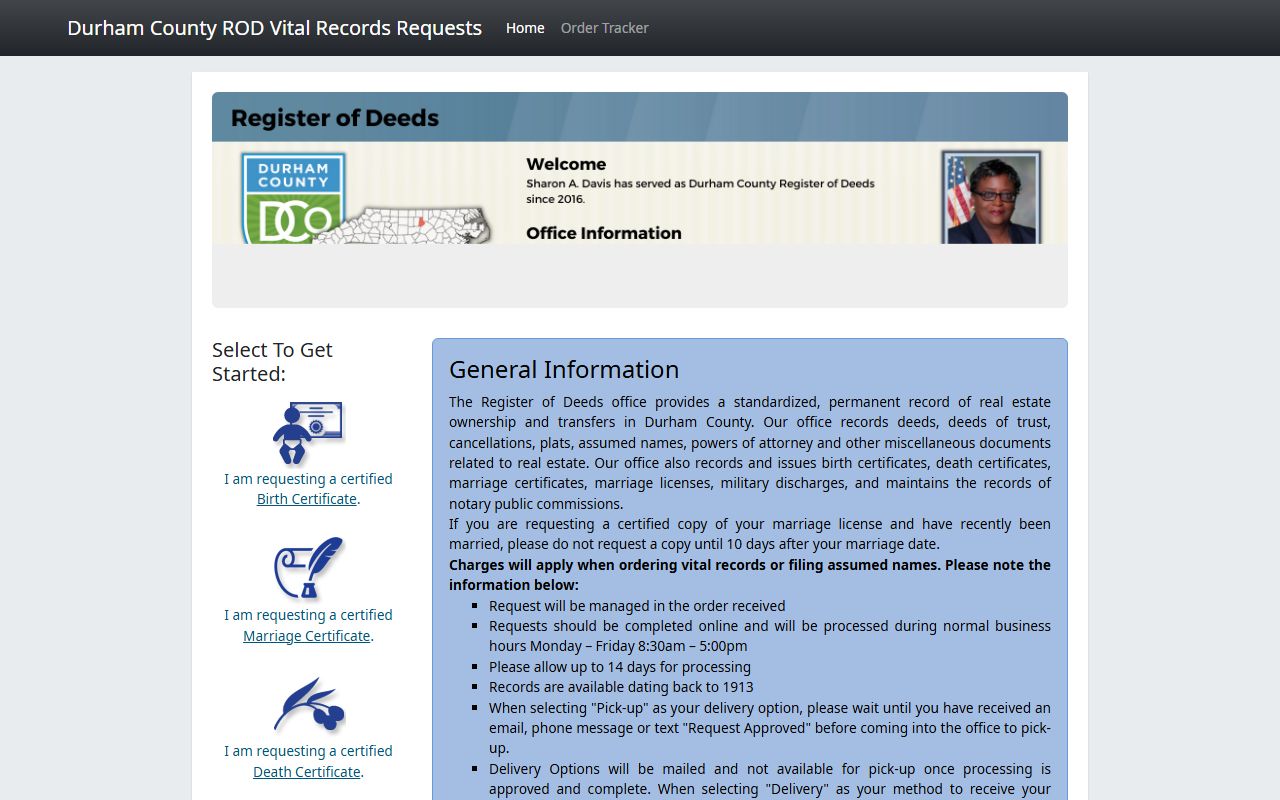 Durham County online vital records portal