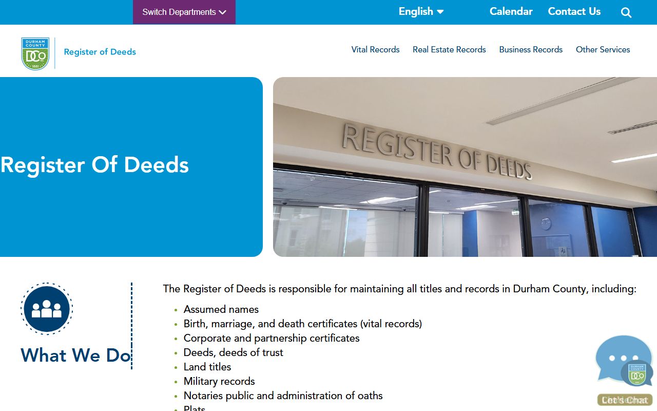 Durham County Register of Deeds main website page