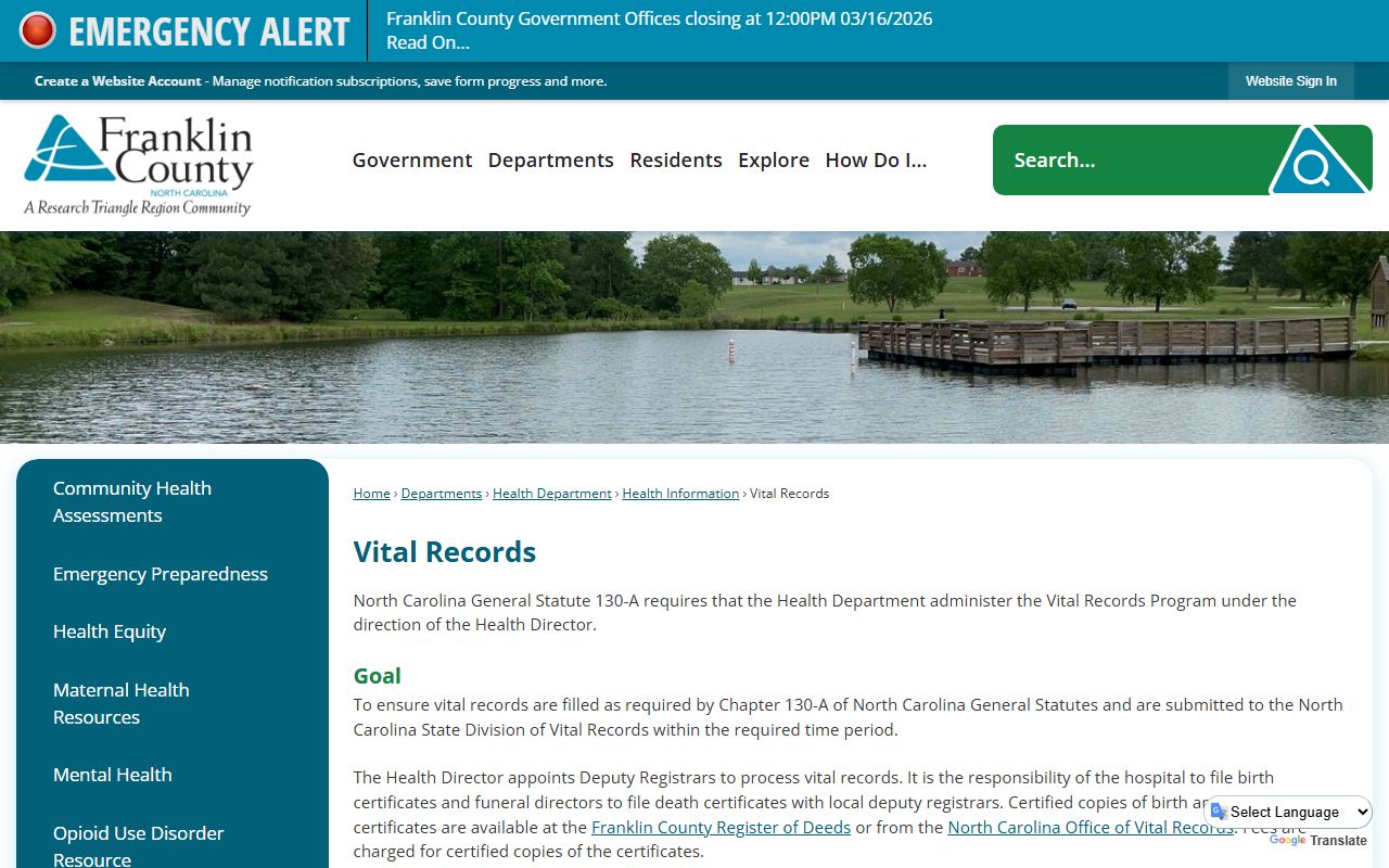 Franklin County vital records information page