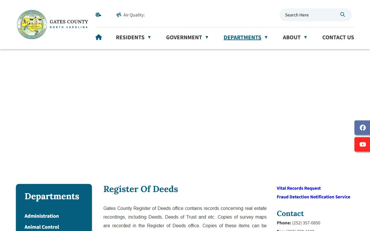 Gates County Register of Deeds main website page
