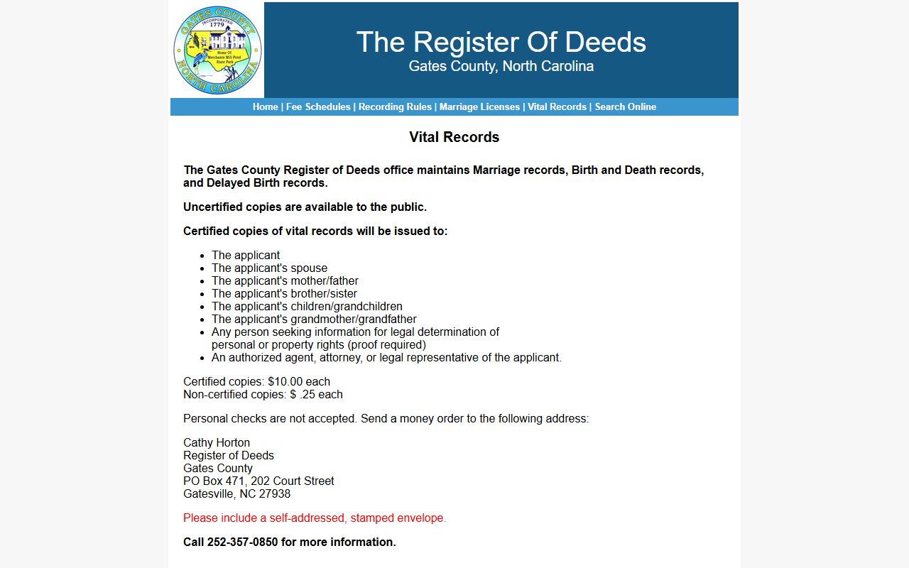 Gates County vital records information page