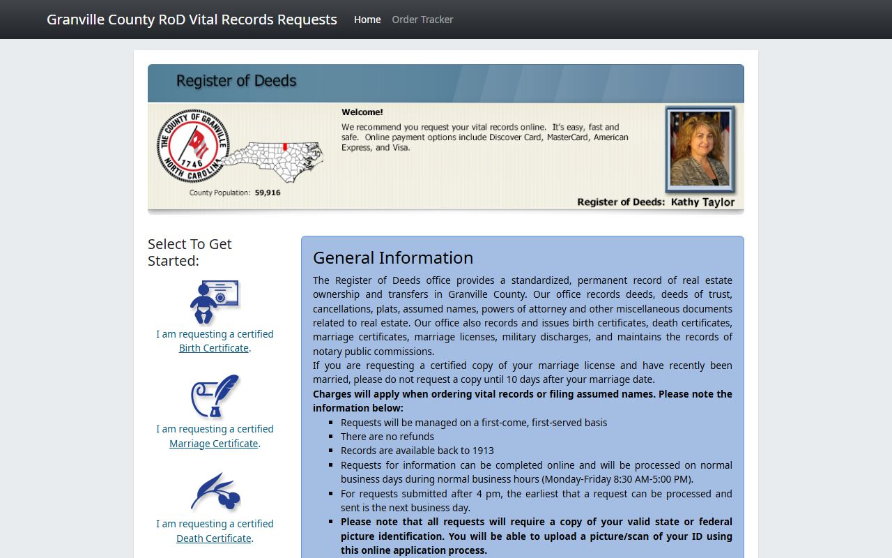 Granville County online vital records ordering portal