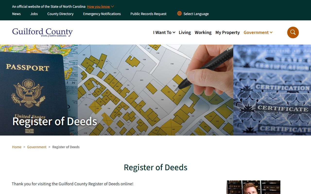 Guilford County birth records Register of Deeds main page