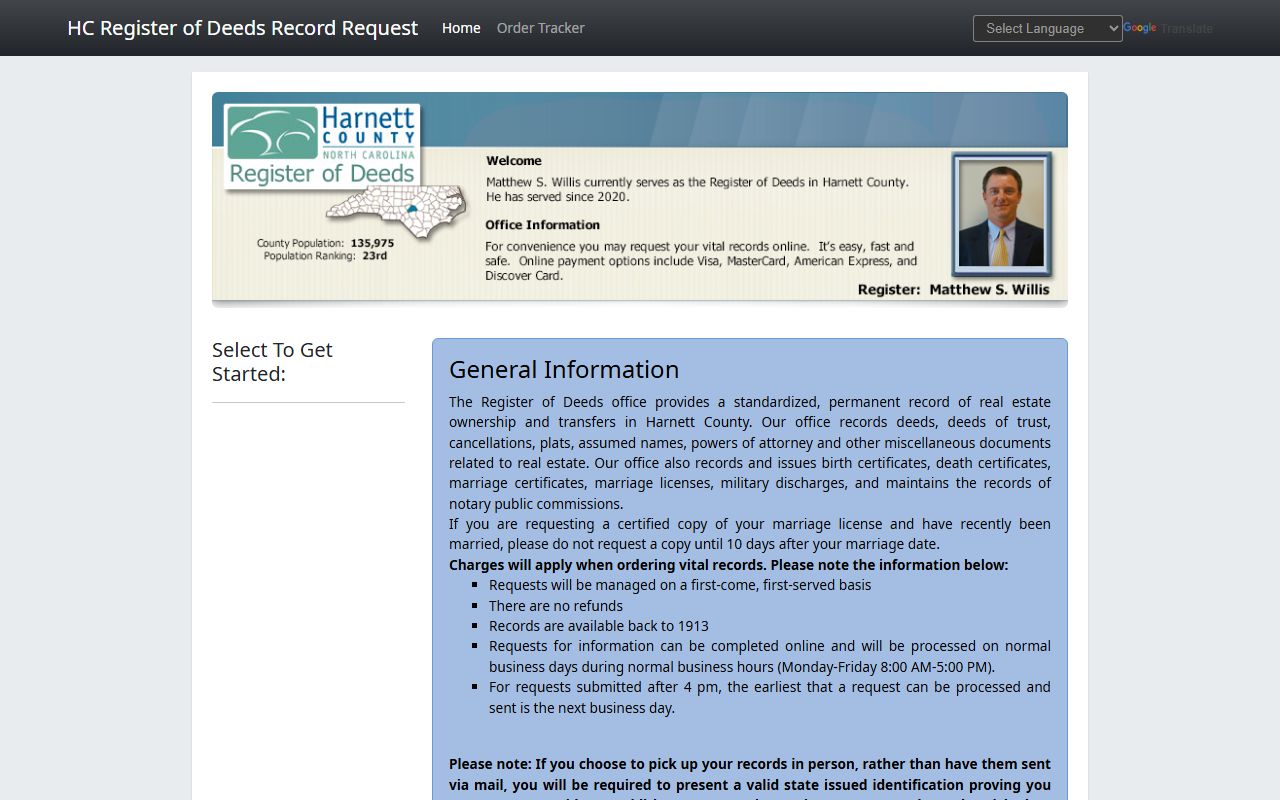 Harnett County birth records online ordering portal