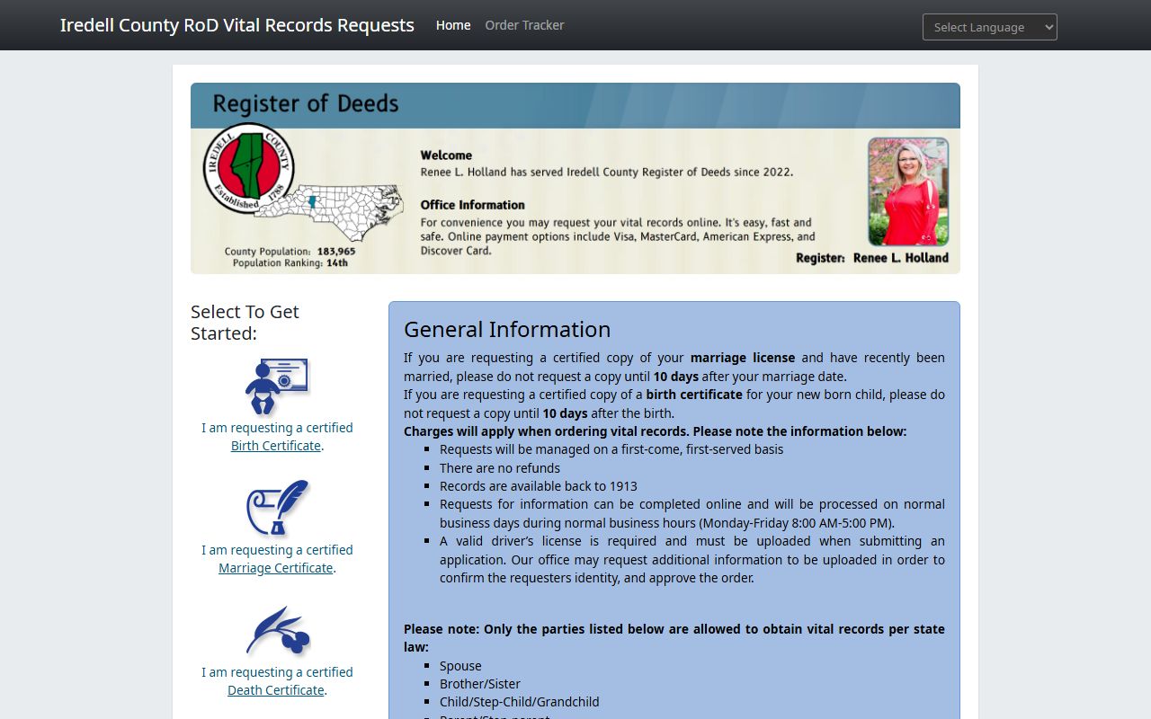 Iredell County birth records online ordering portal