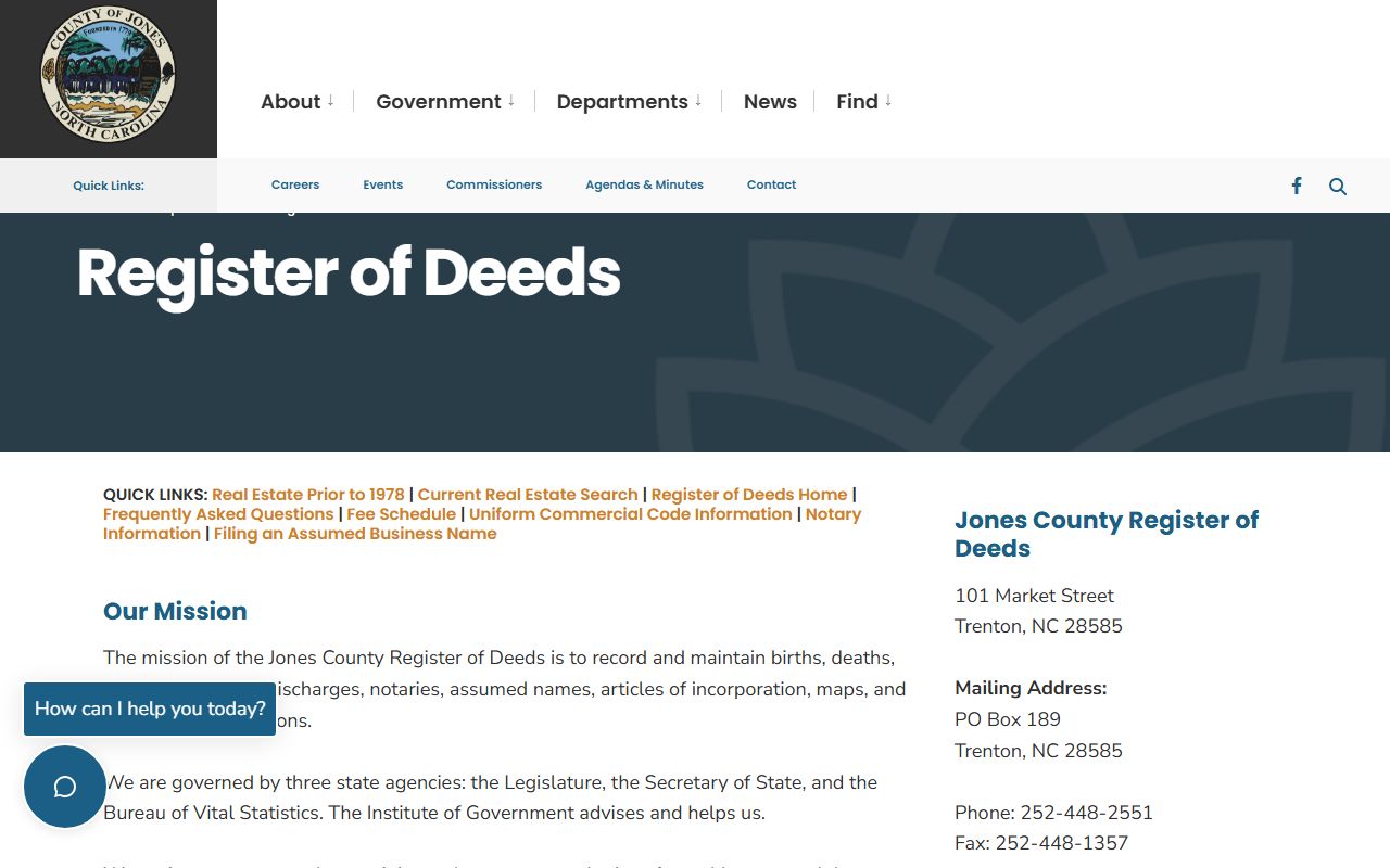 Jones County Register of Deeds birth records page