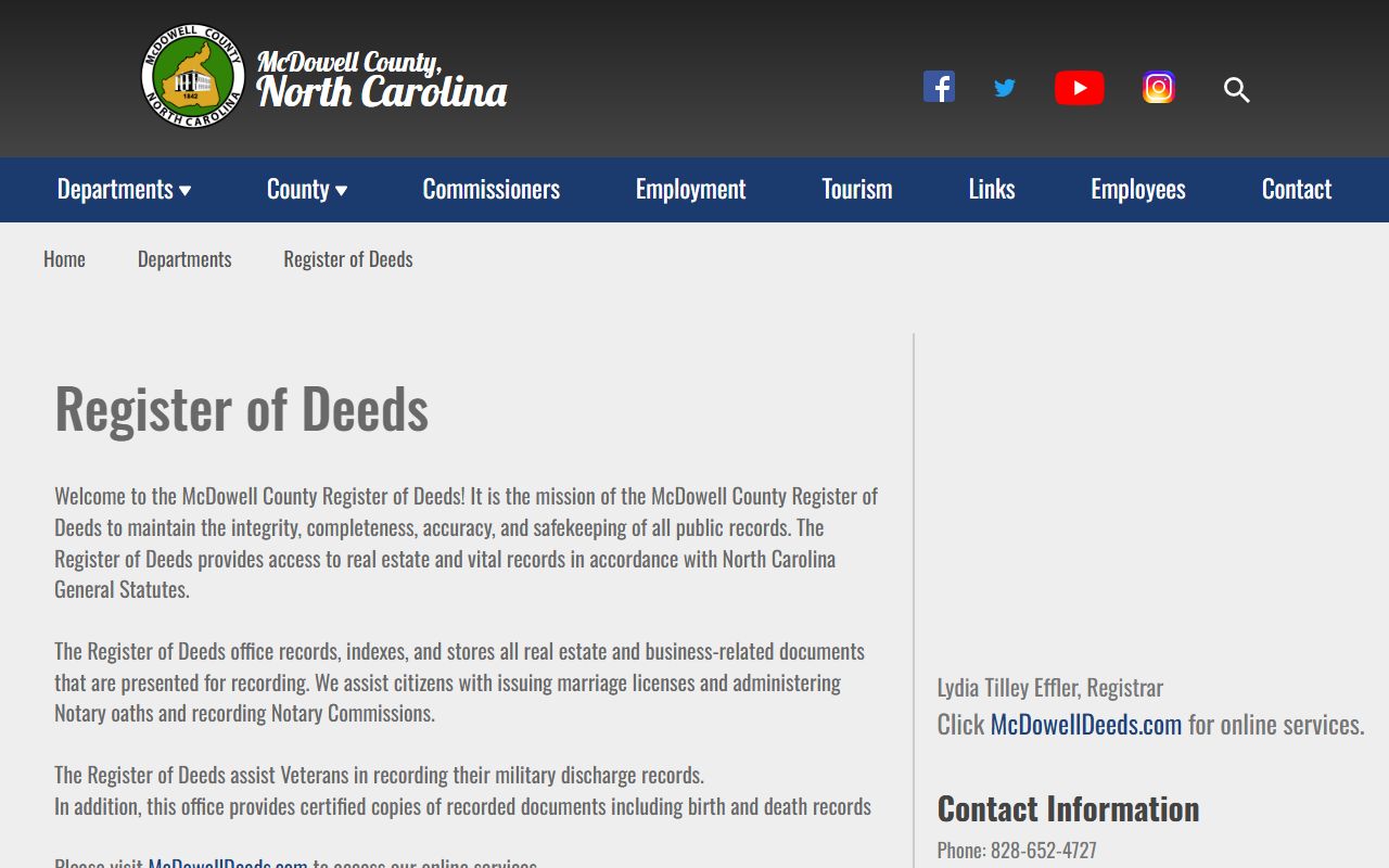 McDowell County Register of Deeds birth records page