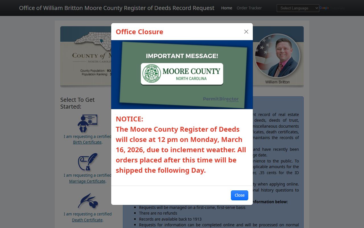 Moore County birth records online portal