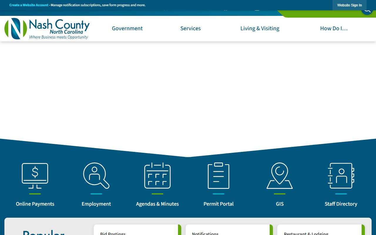 Nash County government website homepage