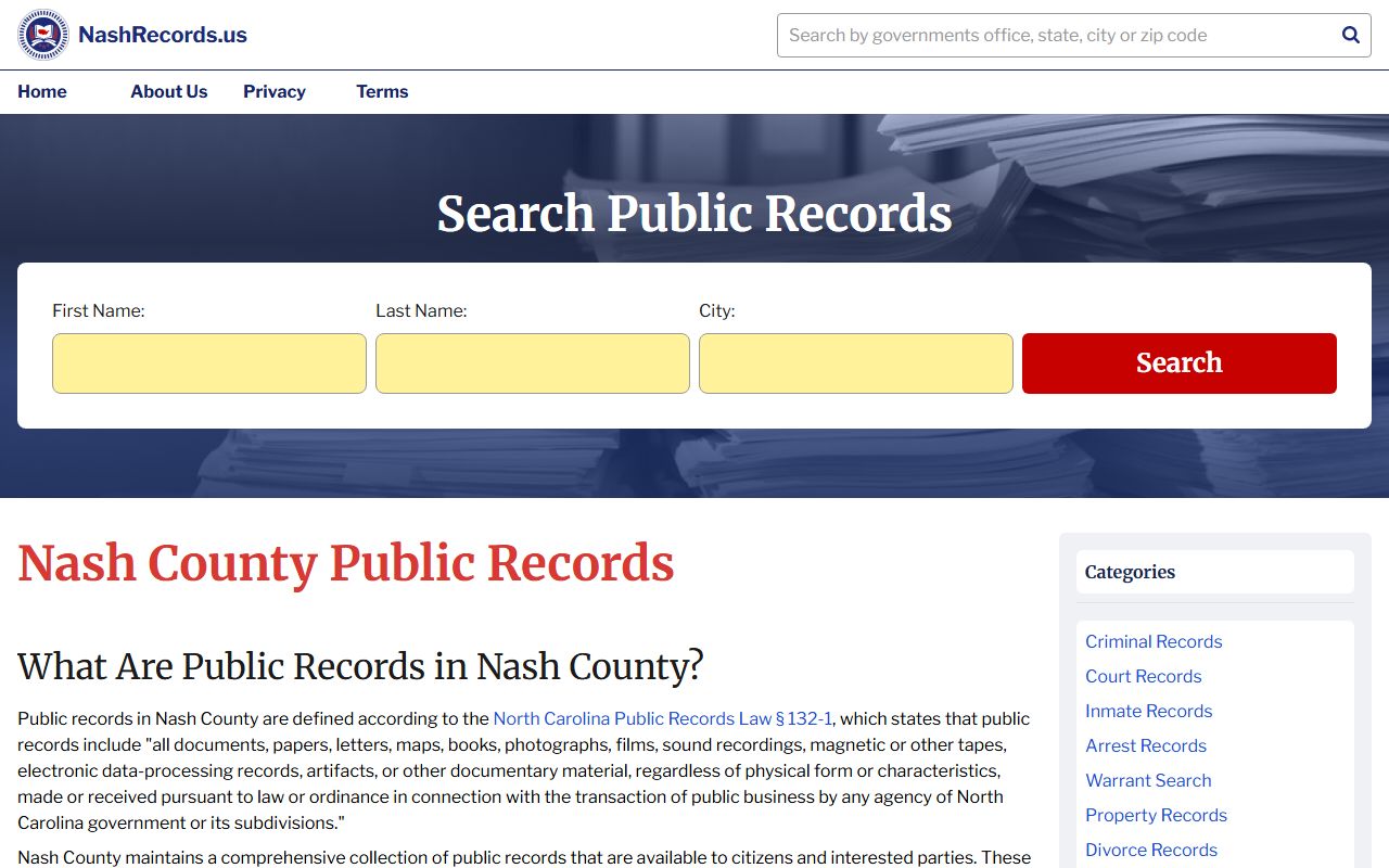 Nash County birth records public records search portal