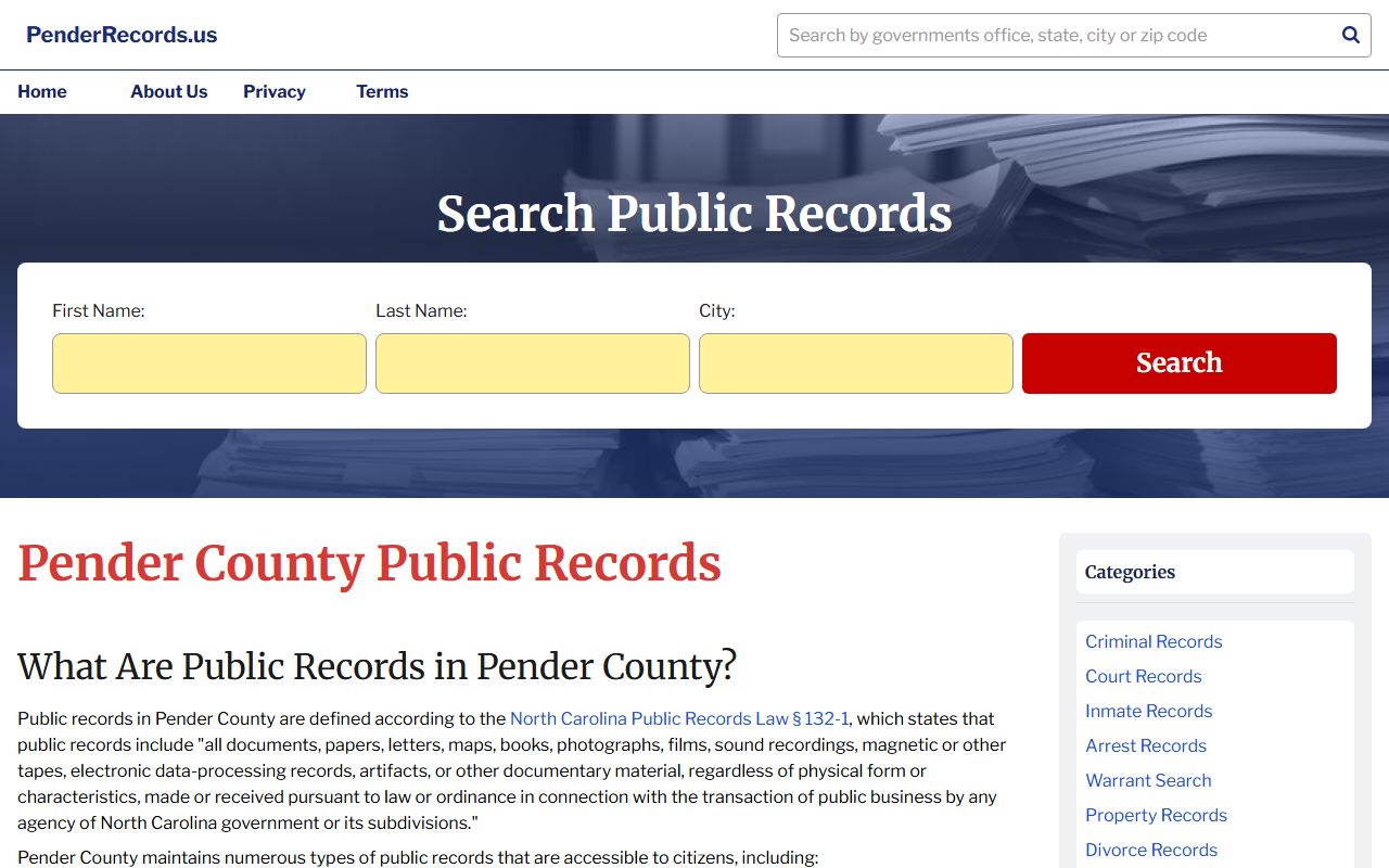 Pender County public records search portal