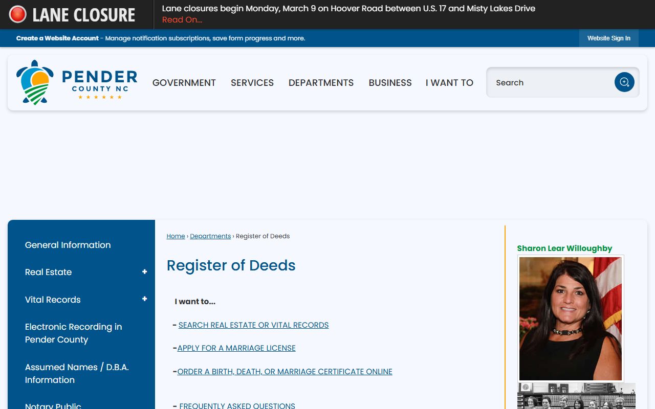 Pender County Register of Deeds online portal