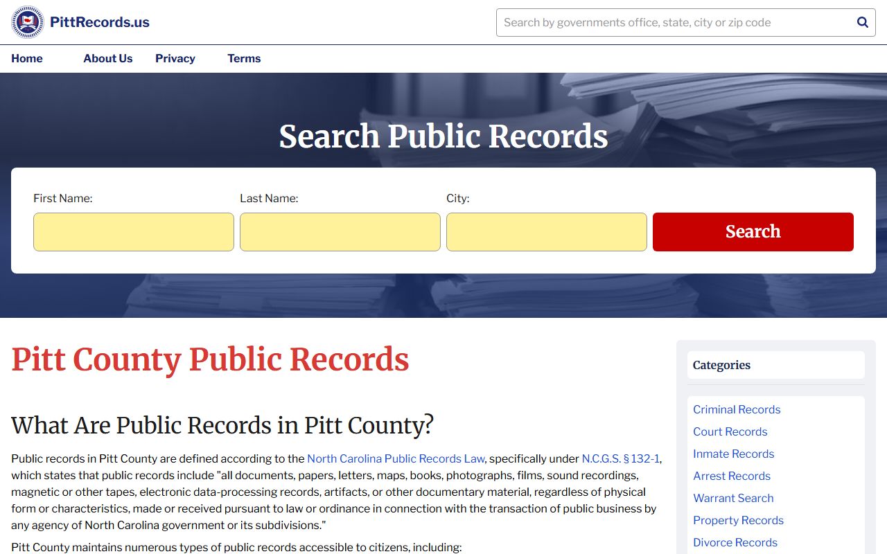 Pitt County public records search portal for birth records