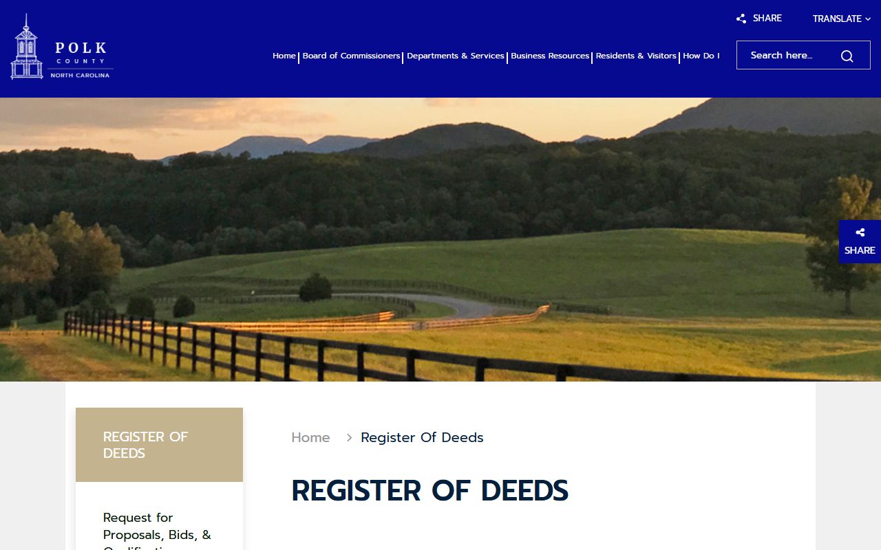 Polk County Register of Deeds official website page