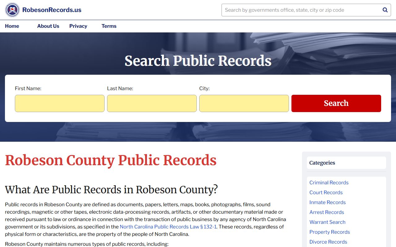 Robeson County public records search portal