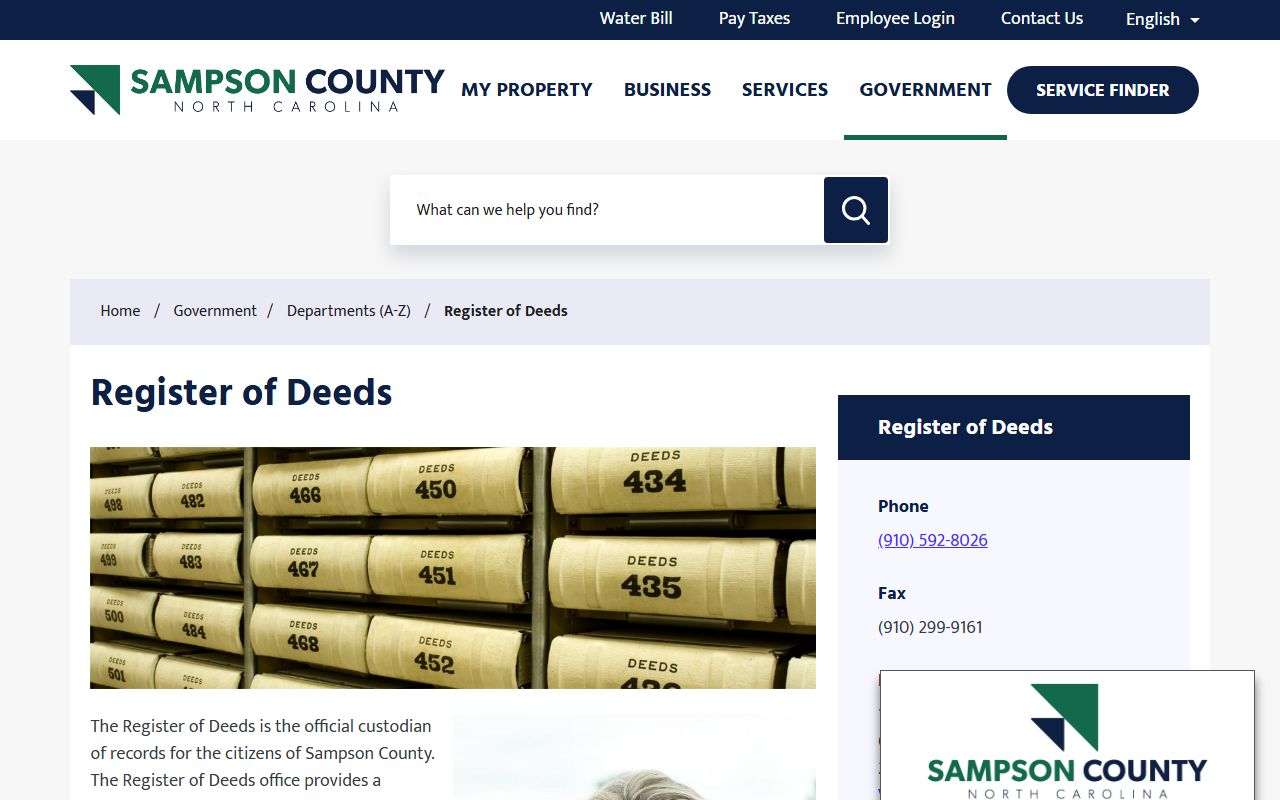 Sampson County Register of Deeds birth records page