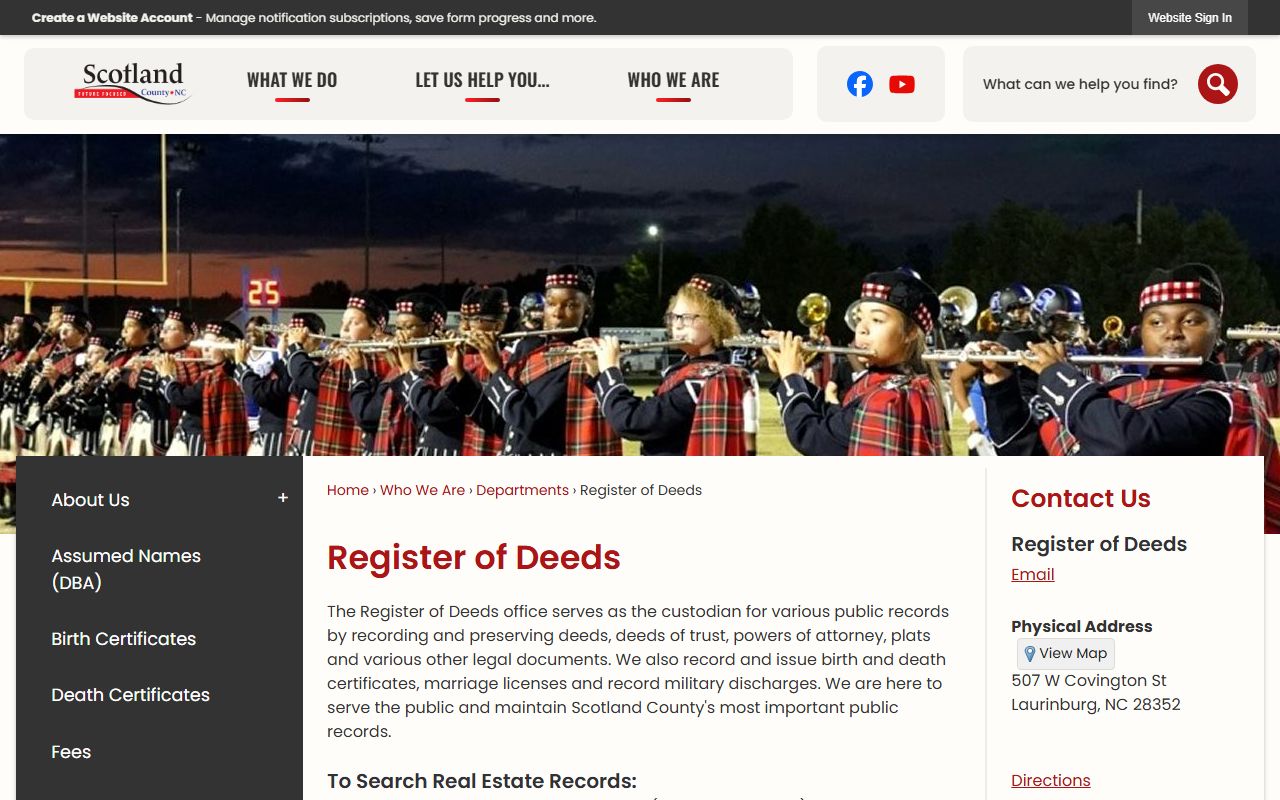 Scotland County Register of Deeds office page