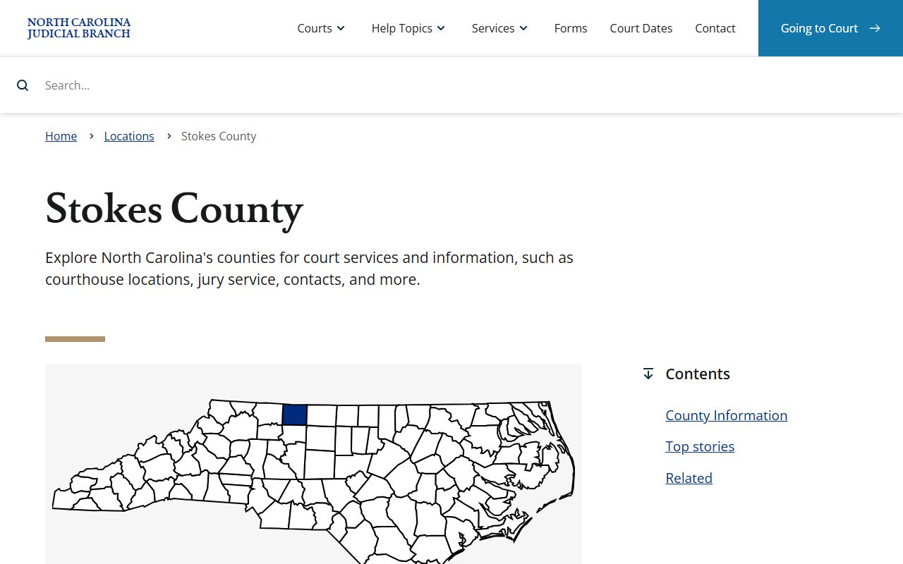 Stokes County NC Courts page for birth records and legal matters