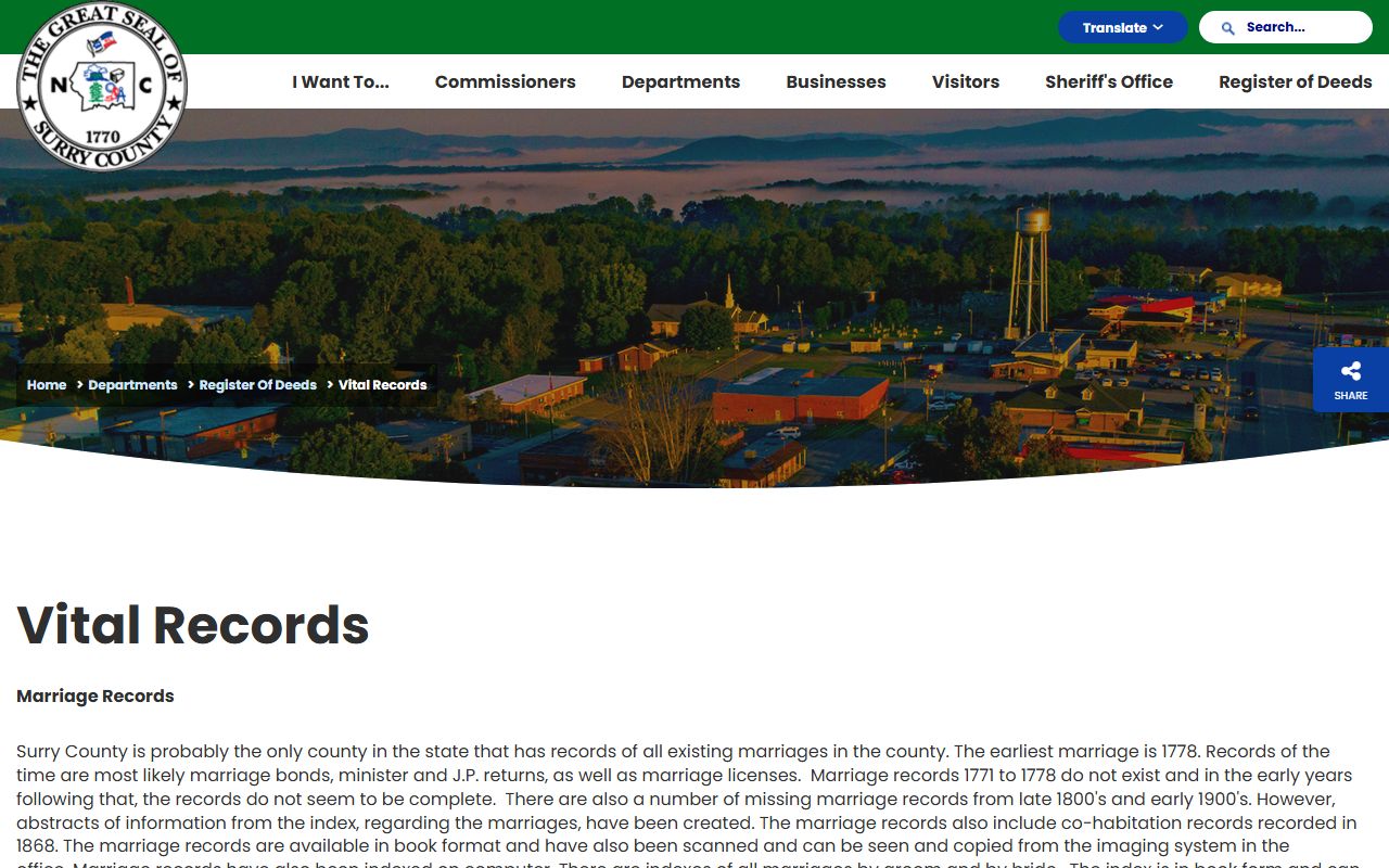 Surry County vital records page for birth certificate requests