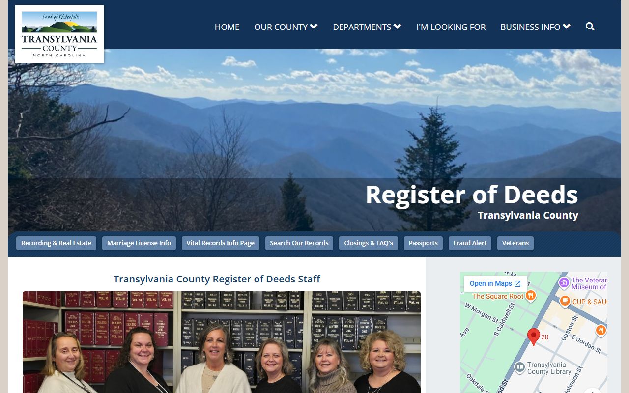 Transylvania County Register of Deeds office page