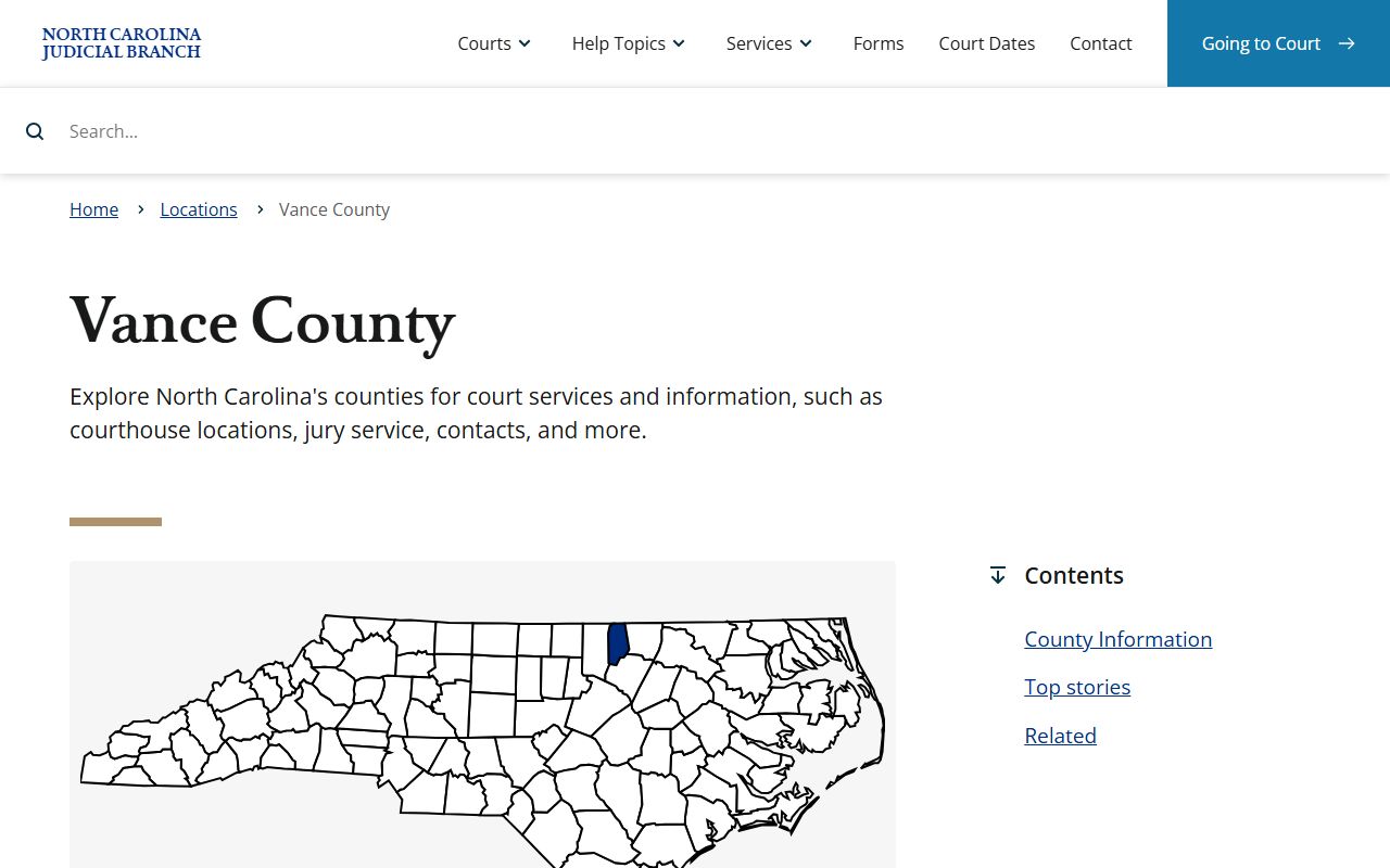 Vance County NC Courts information page