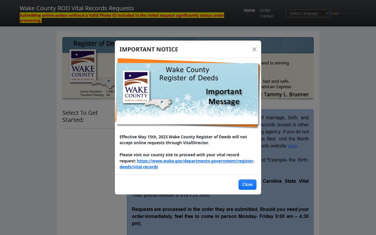 Wake County birth records online ordering portal