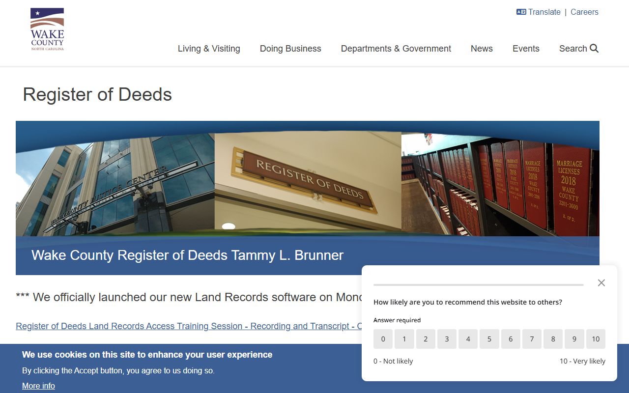 Wake County Register of Deeds website page