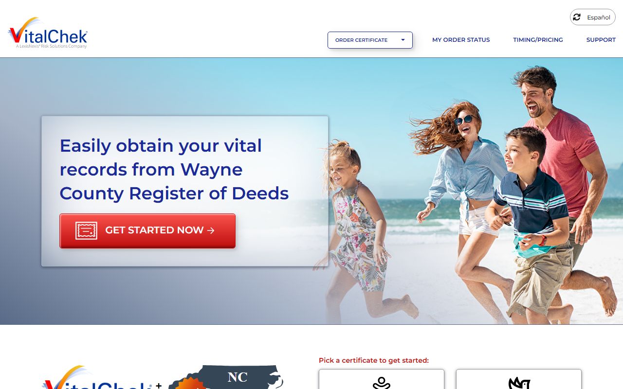 VitalChek ordering page for Wayne County birth records