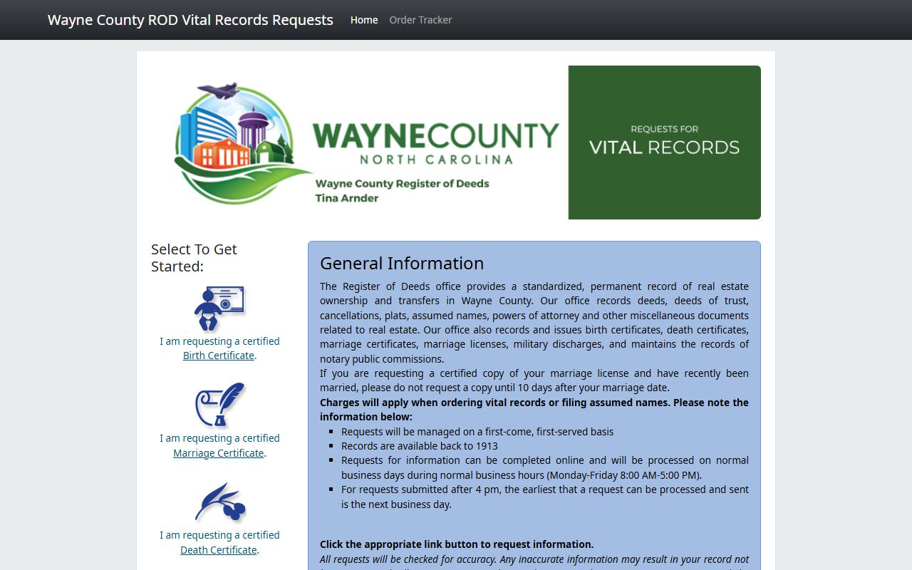 Wayne County birth records online ordering portal