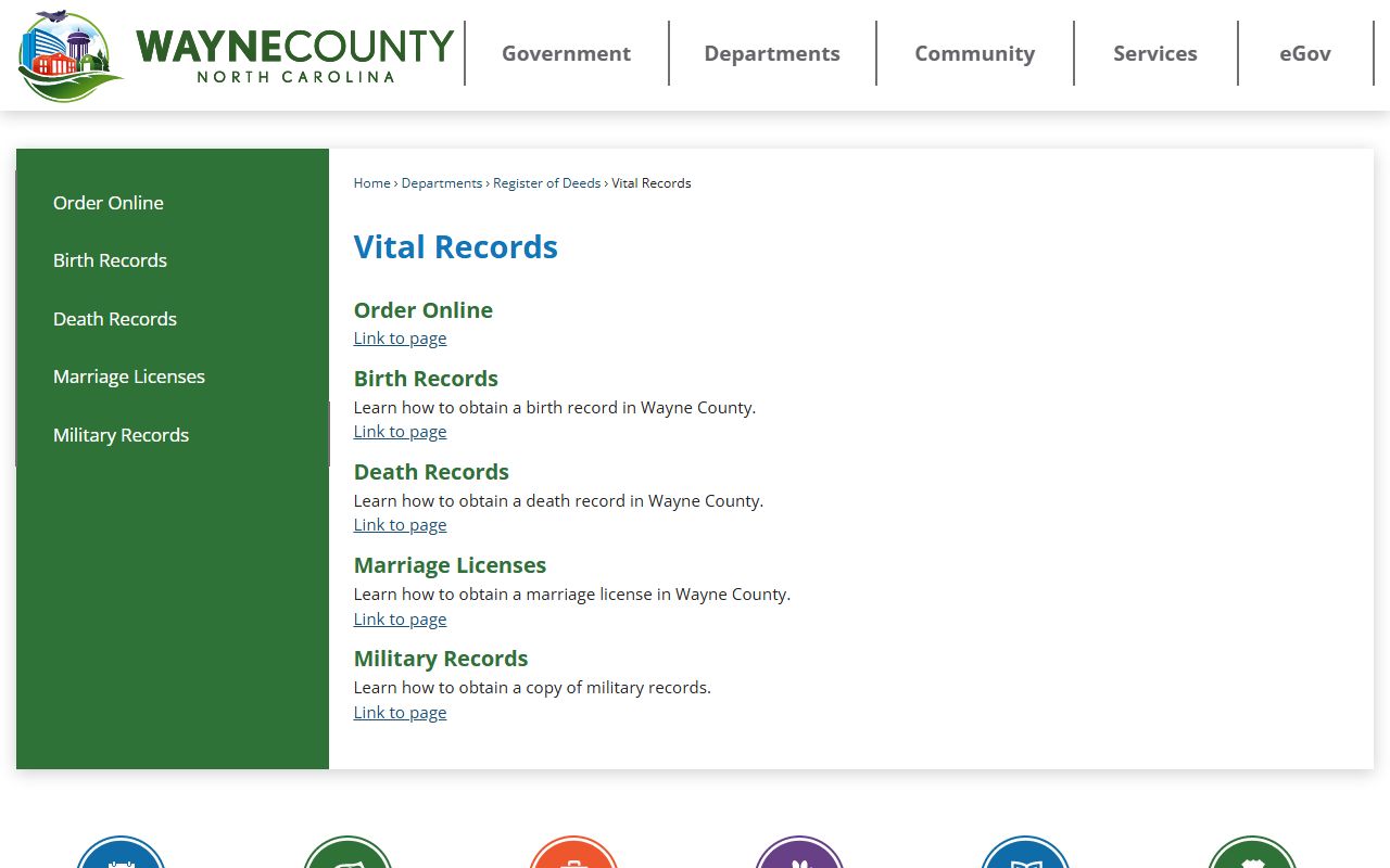 Wayne County vital records information page