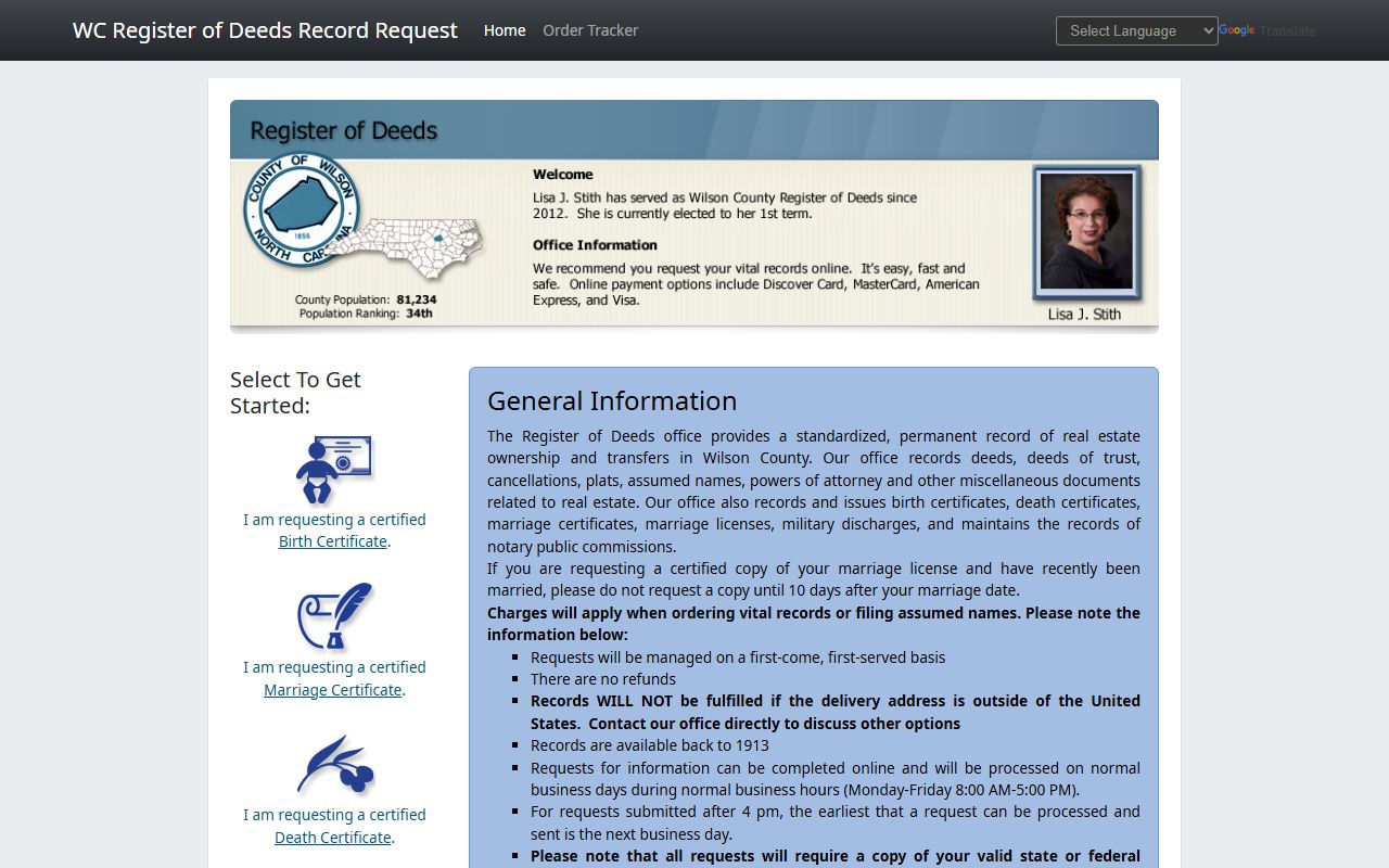 Wilson County birth records online ordering portal