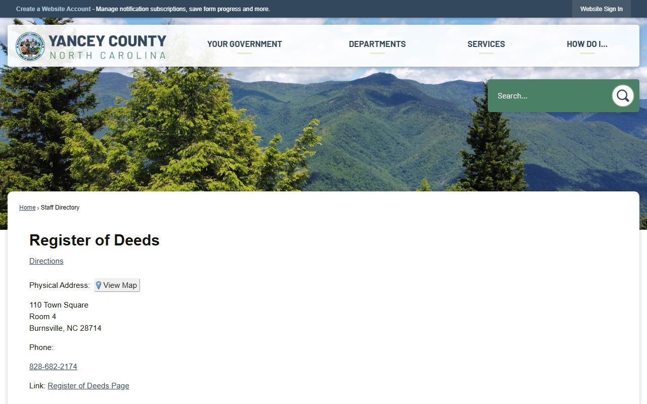 Yancey County Register of Deeds staff directory