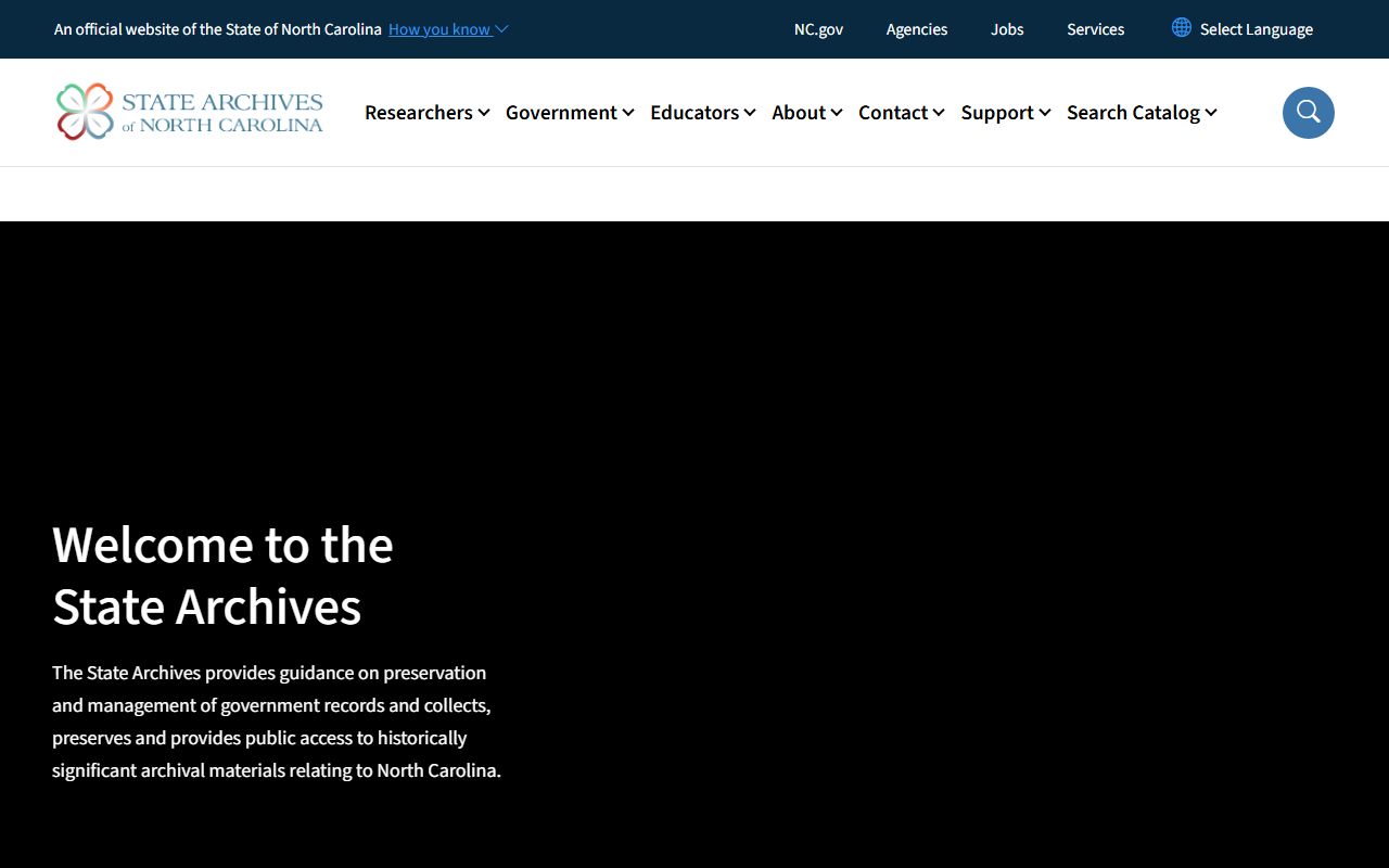 State Archives of North Carolina birth records and historical documents homepage